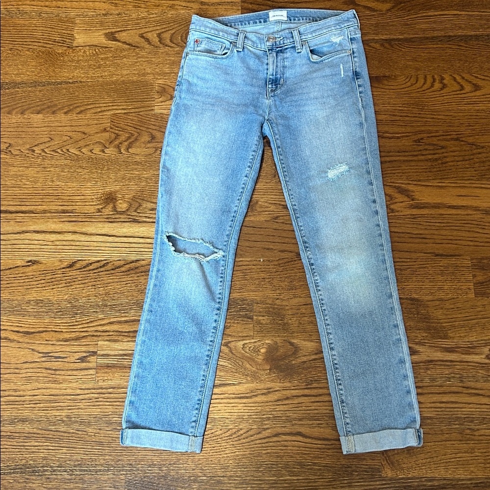 Hudson Krista Straight Cropped Blue Distressed Roll Cuff size 28 - Picture 2 of 10
